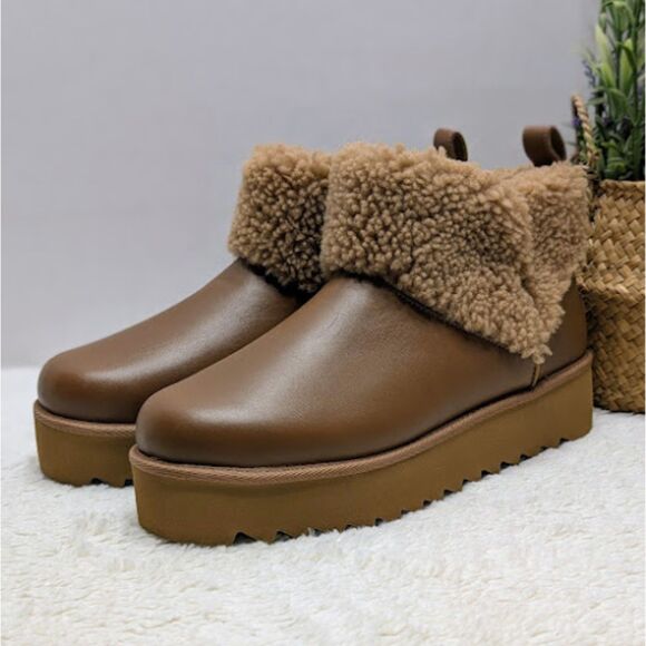 UGG Shoes - UGG Chestnut Ultra Mini Alina Curled Genuine Shearling Platform Boots W10 *NEW*
